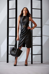 Vegan Leather Dart Wrap Dress