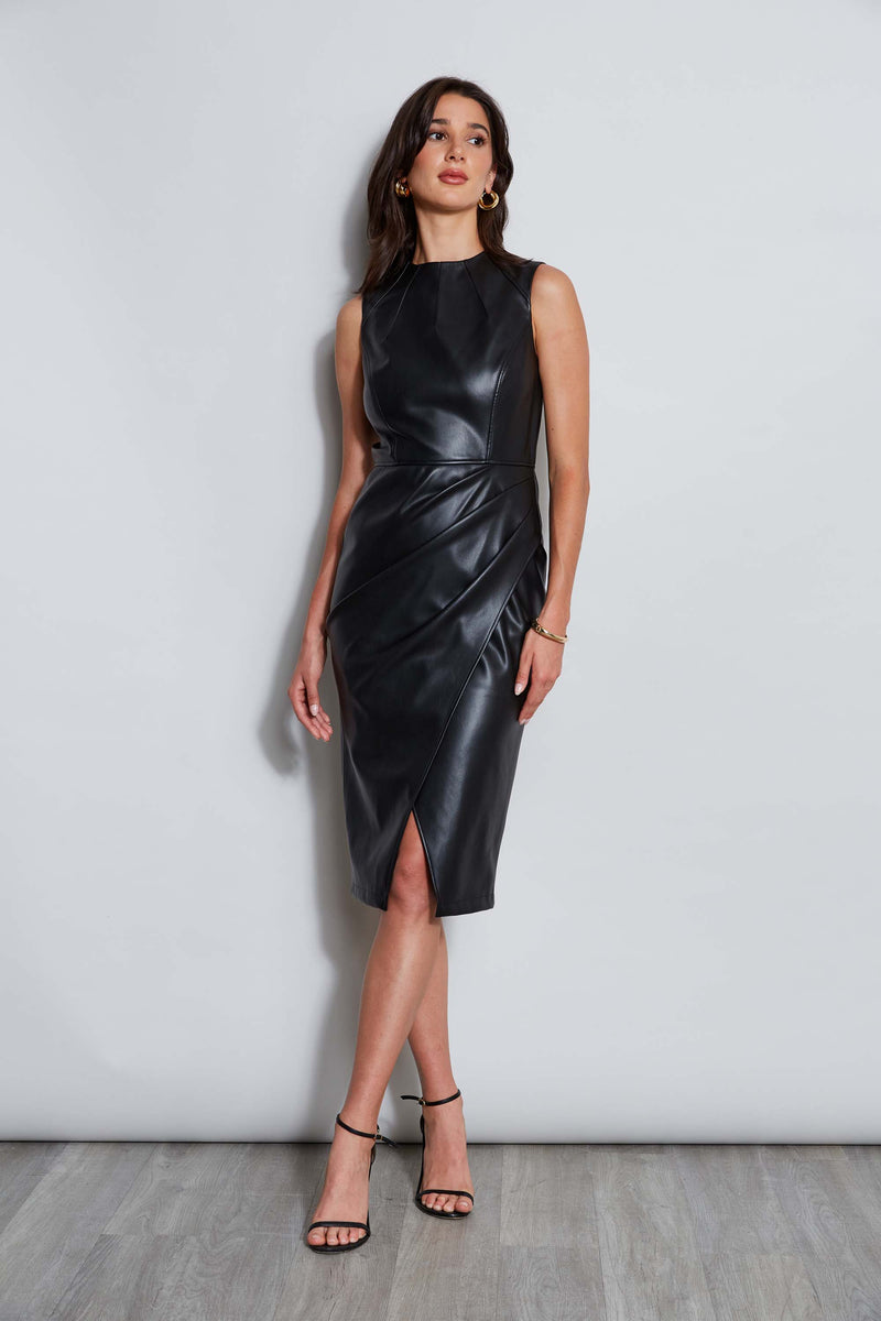 Vegan Leather Dart Wrap Dress