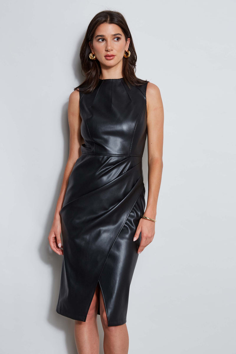 Vegan Leather Dart Wrap Dress