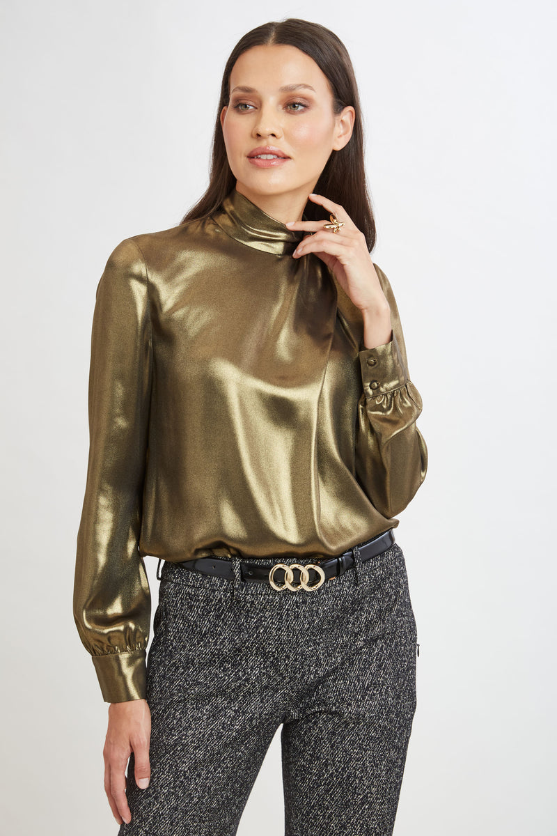 Metallic Draped Neck Shirt