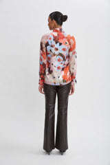 Silk Satin Wintergarden Chiffon Sleeve Shirt