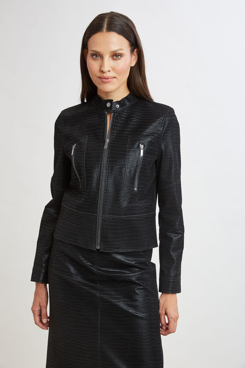 Croco Embossed Vegan Leather Motto Jacket