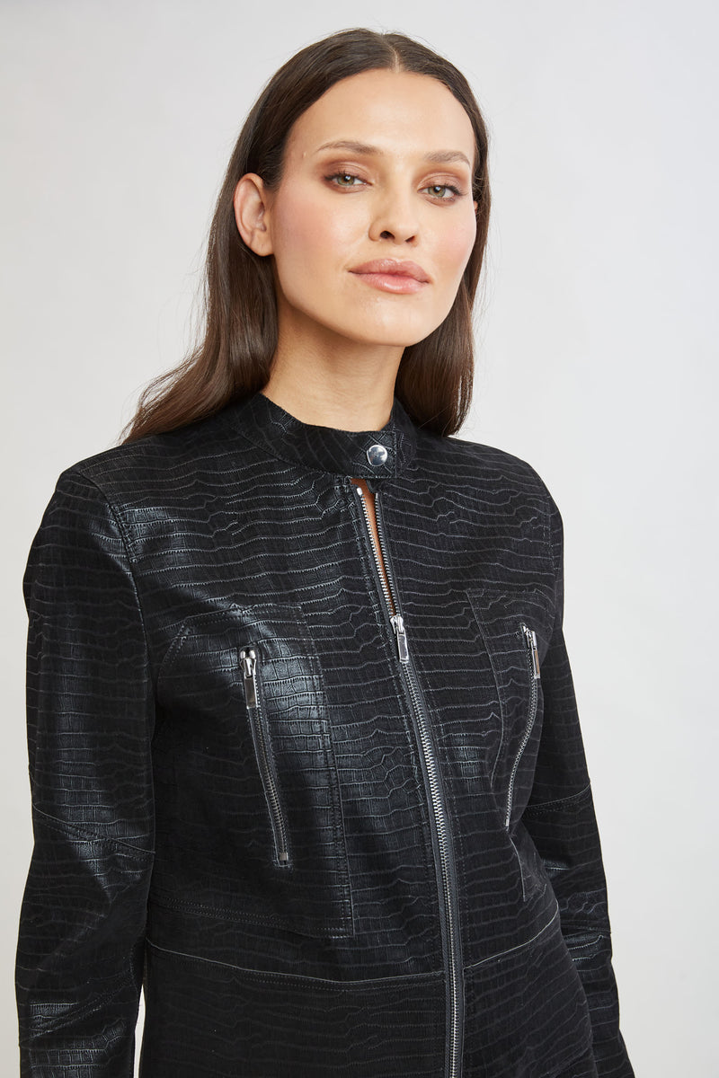 Croco Embossed Vegan Leather Motto Jacket