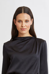 Silk Satin Draped Neck Shirt