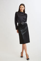 Croco Embossed Vegan Leather Midi Skirt