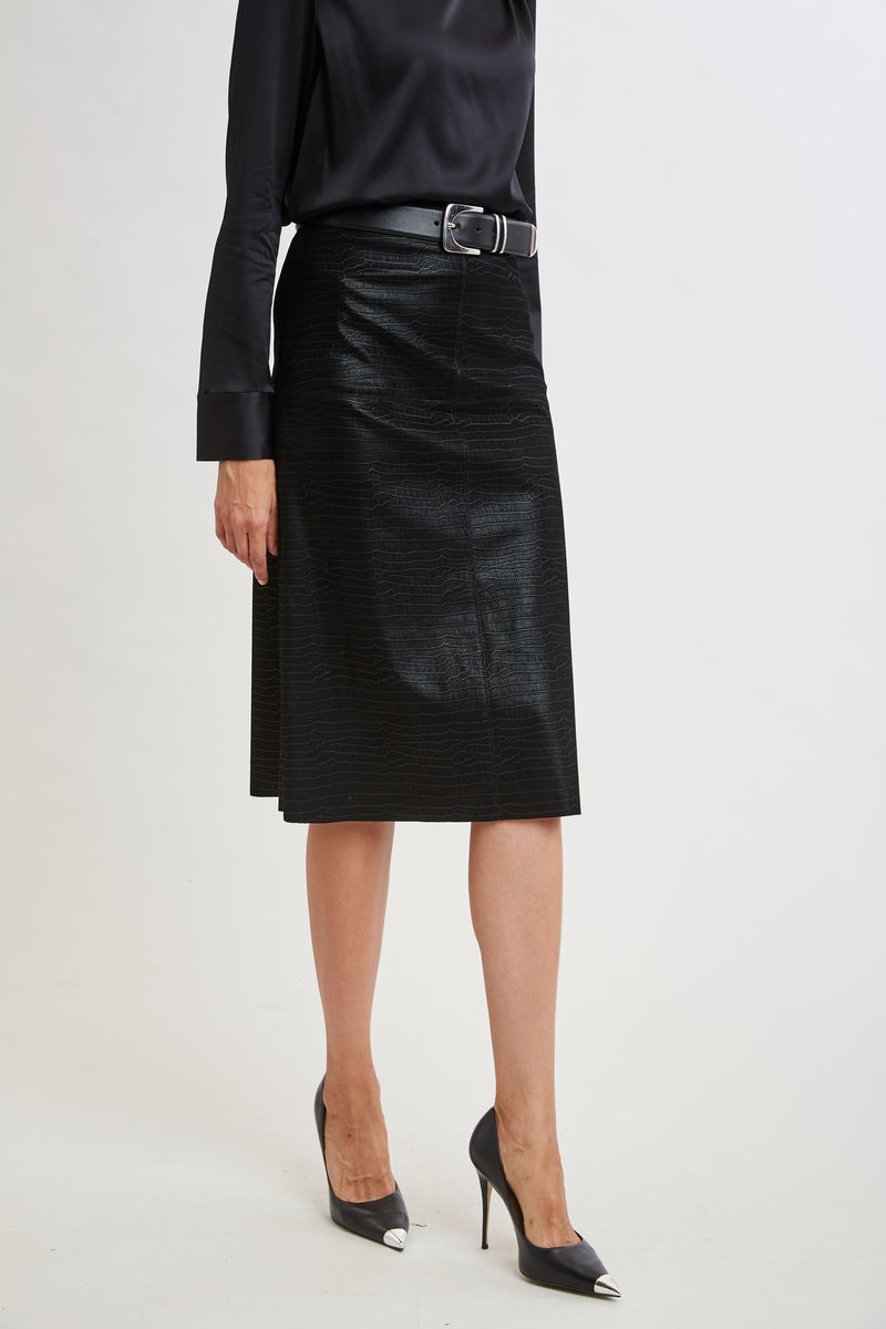 Croco Embossed Vegan Leather Midi Skirt