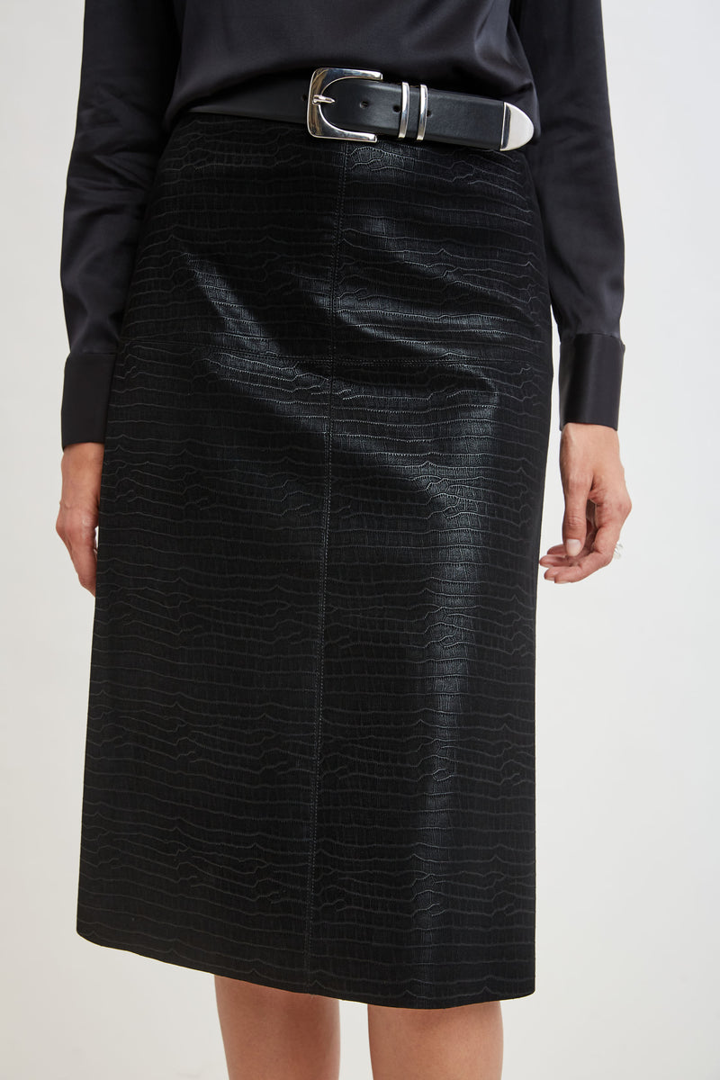 Croco Embossed Vegan Leather Midi Skirt