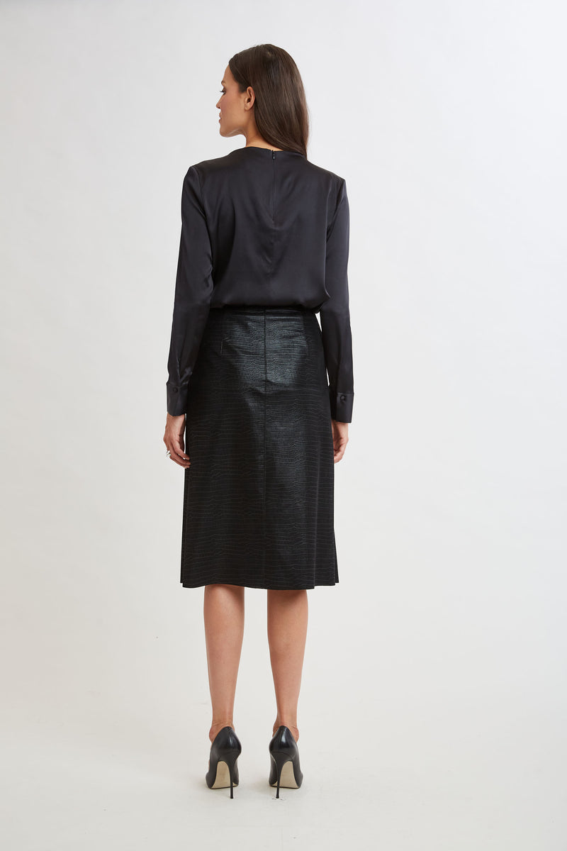 Croco Embossed Vegan Leather Midi Skirt