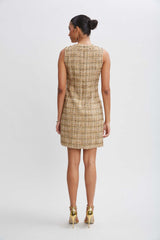 Metallic Tweed Button Dress