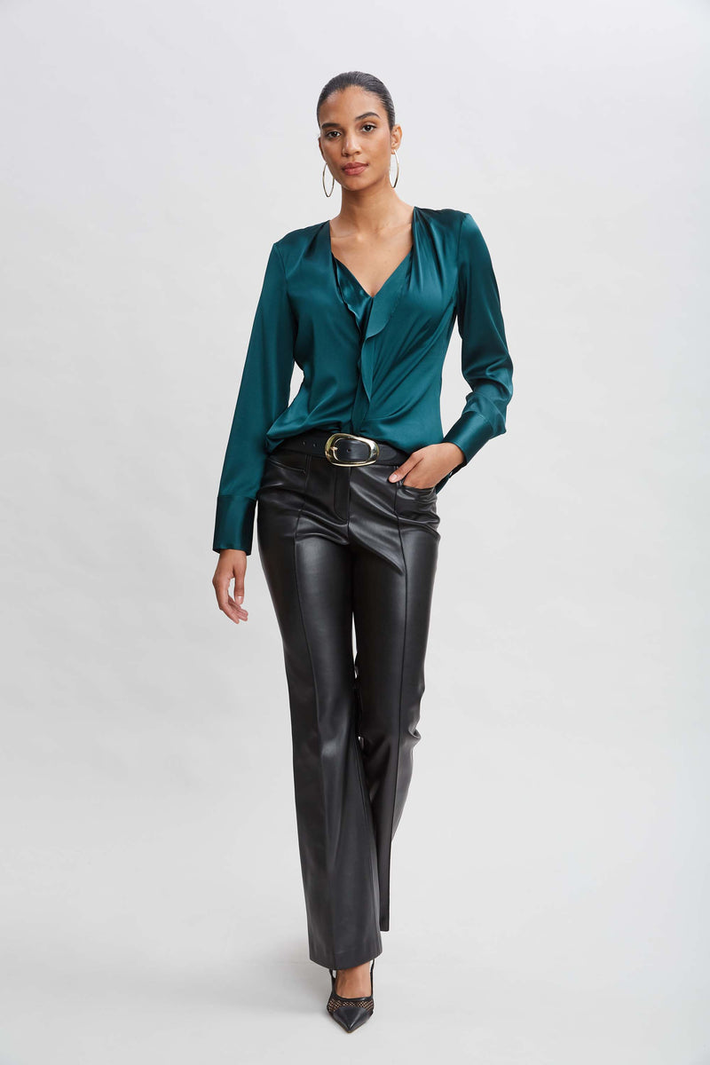 Silk Satin Contour Ruffle Shirt