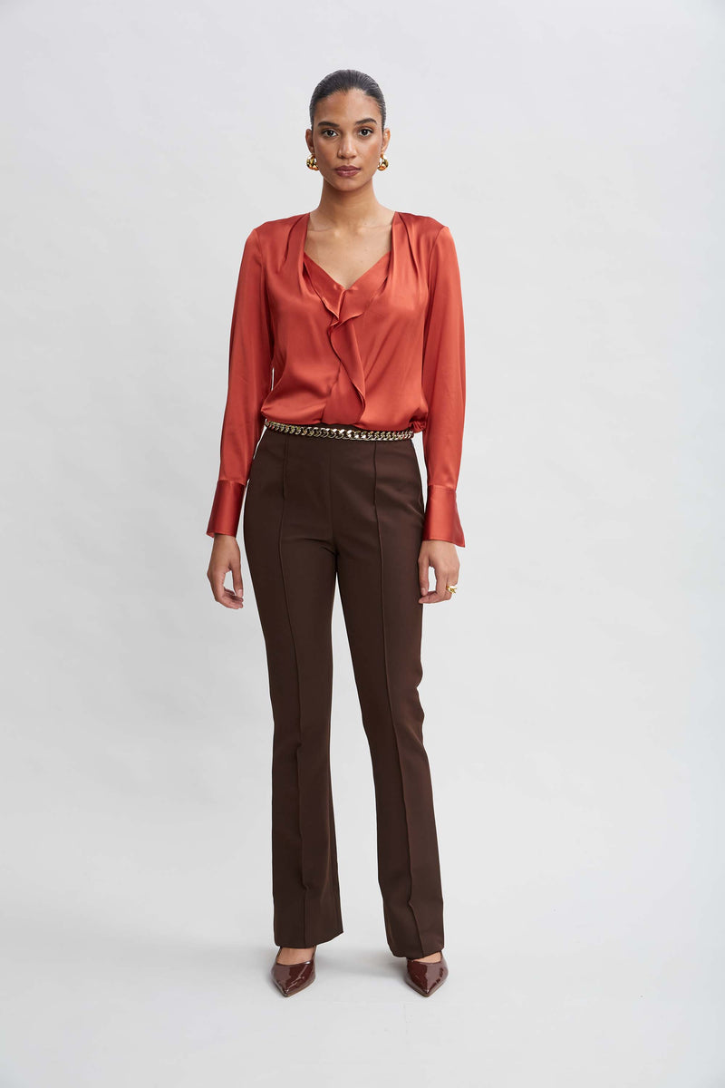 Crepe Seam Slit Flare Pant