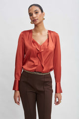 Silk Satin Contour Ruffle Shirt