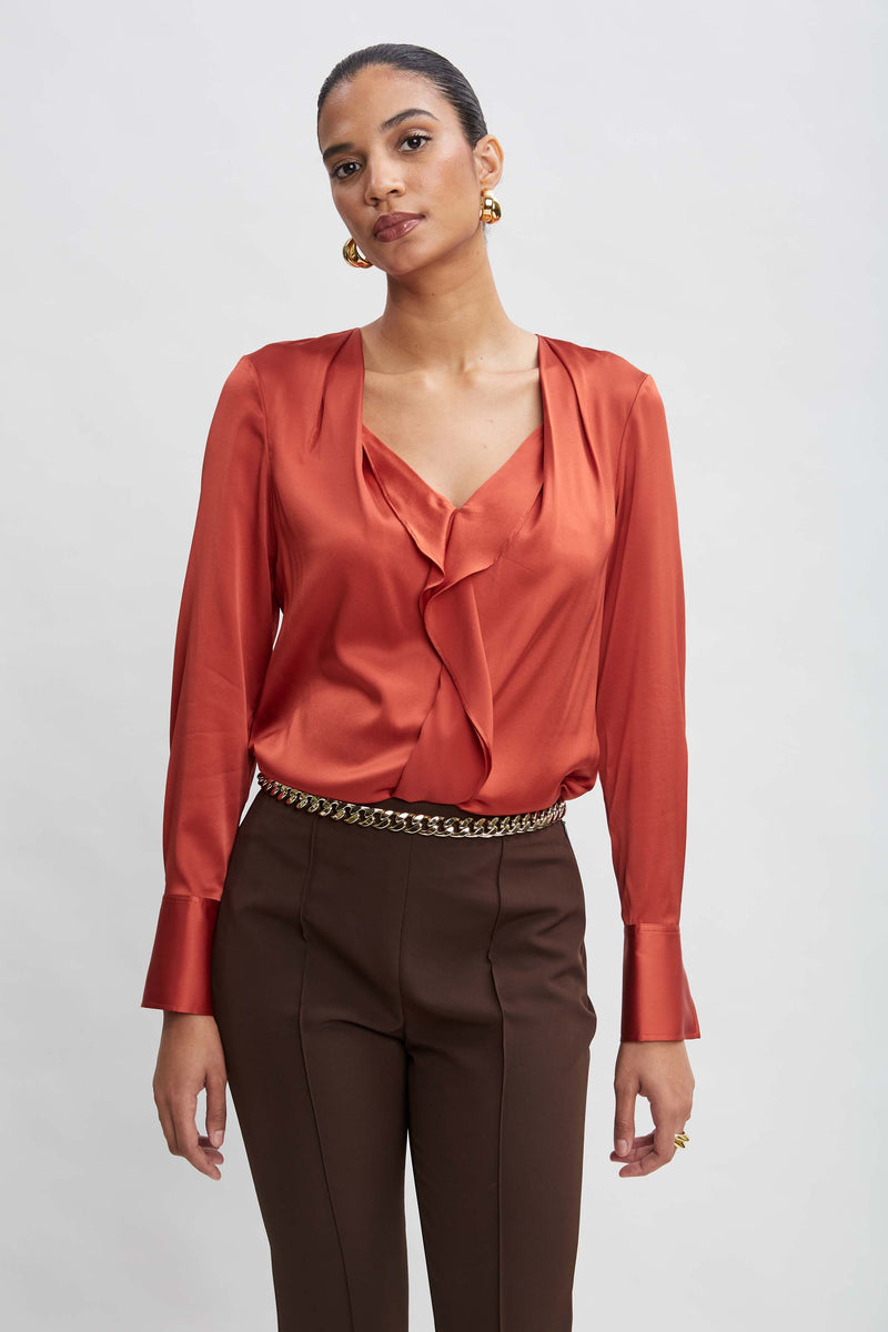 Silk Satin Contour Ruffle Shirt