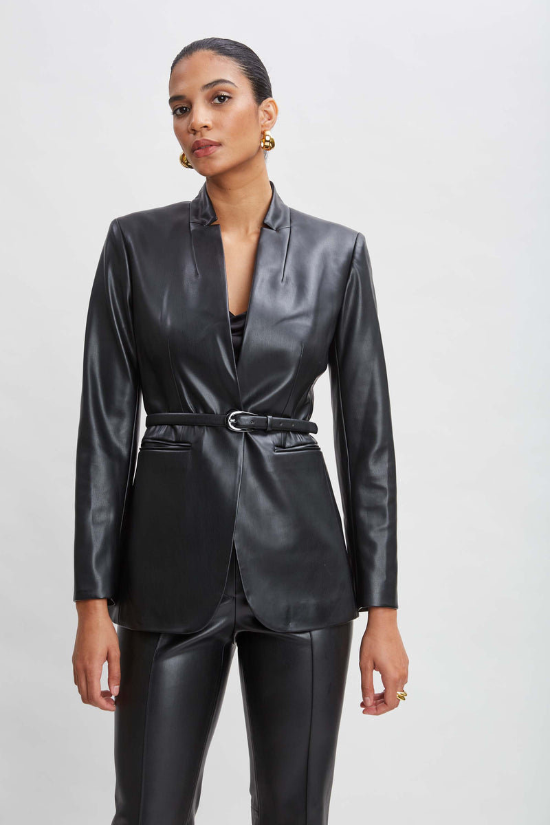 Vegan Leather Belted Blazer