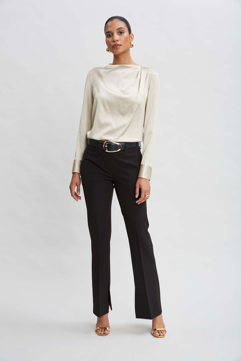 Silk Satin Draped Neck Shirt