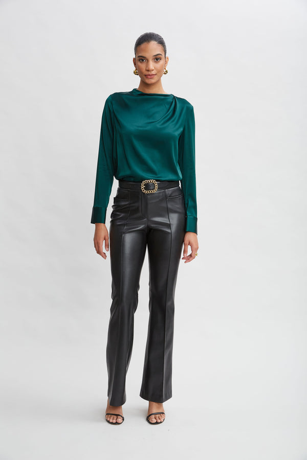 Silk Satin Draped Neck Shirt