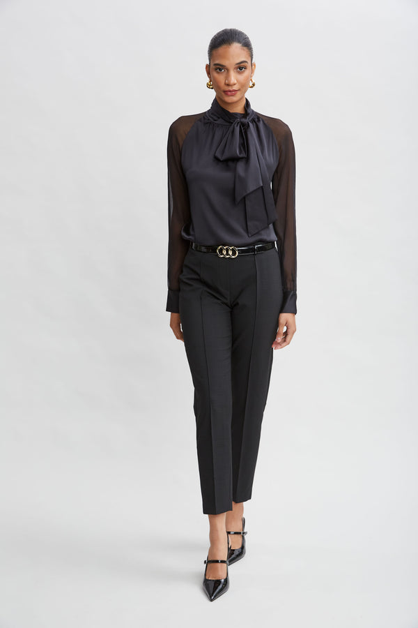 Chiffon Sleeve Silk Satin Tie Shirt