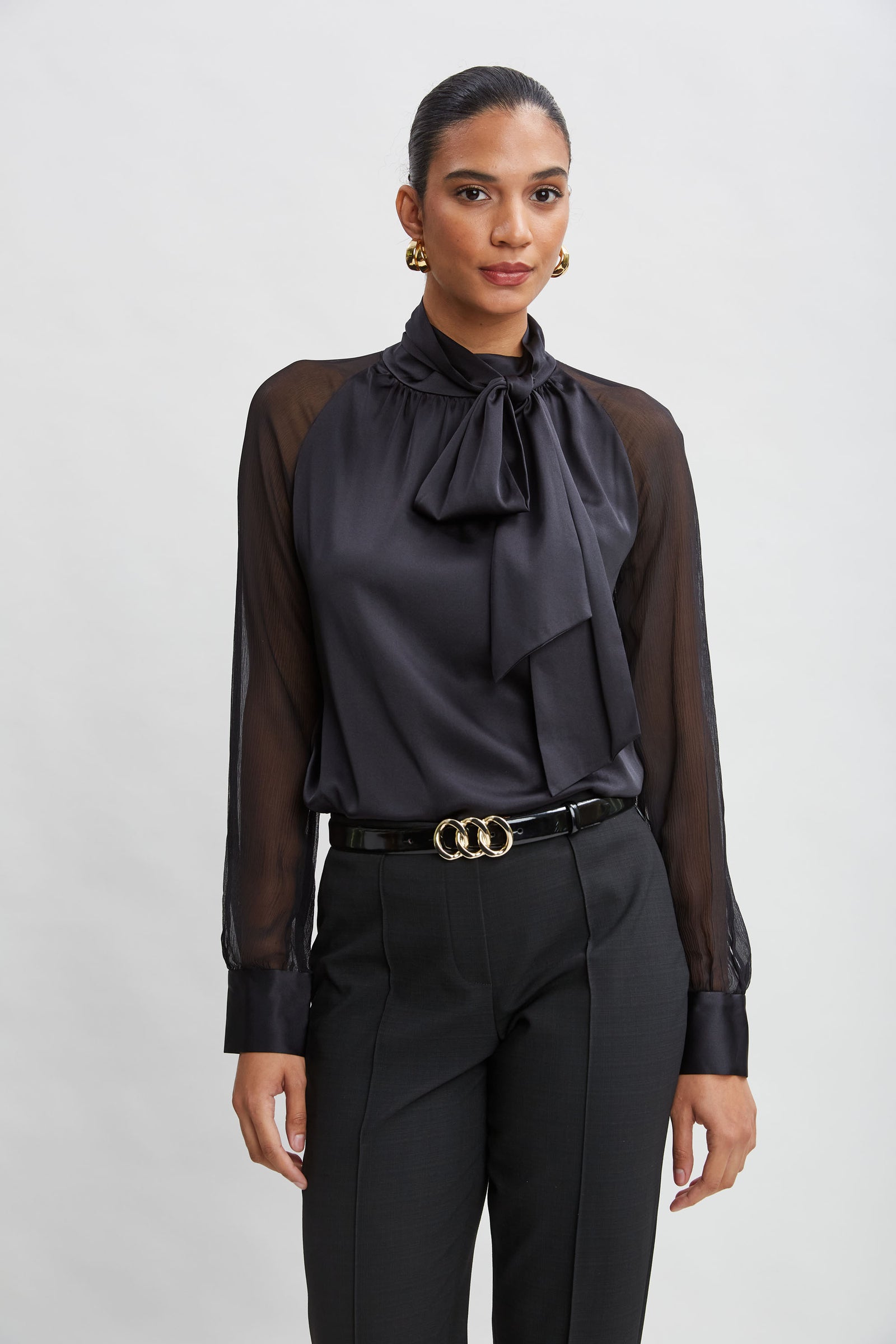 Black satin tie top on sale