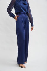 Belted Satin Pleated Pant