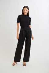 Belted Satin Pleated Pant