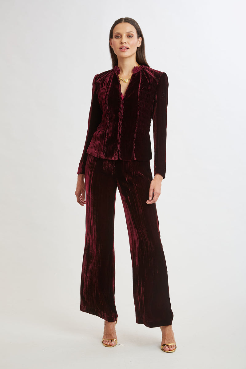 Plisse Velvet Embroidered Jacket