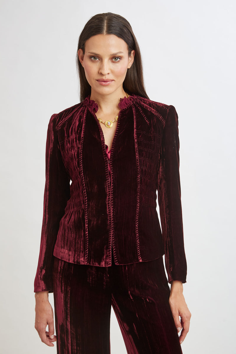 Plisse Velvet Embroidered Jacket