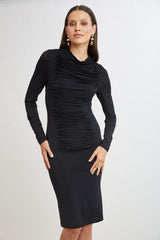 Pleat Detail Matte Jersey Dress