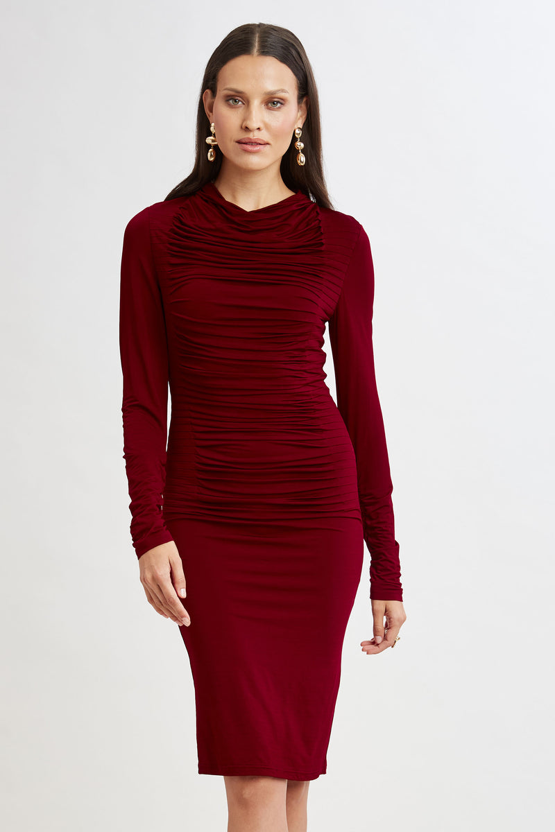 Pleat Detail Matte Jersey Dress