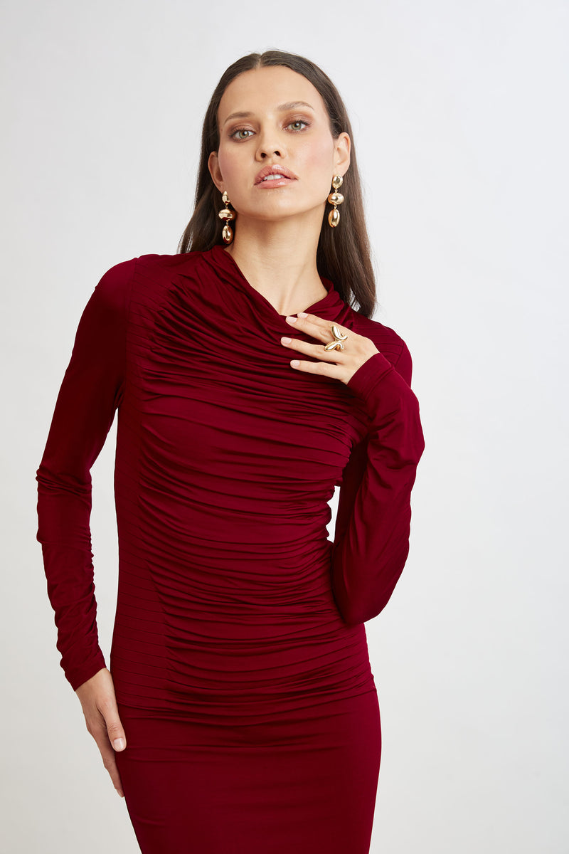 Pleat Detail Matte Jersey Dress