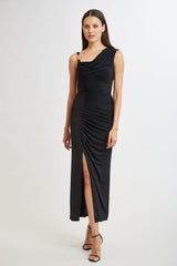 Chain Detail Asymmetric Matte Jersey Dress