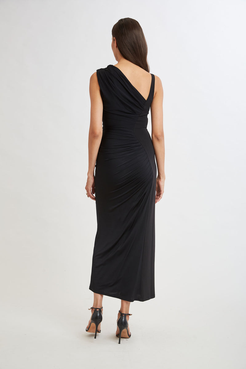 Chain Detail Asymmetric Matte Jersey Dress