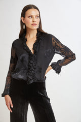 Floral Satin Burnout Blouson Shirt