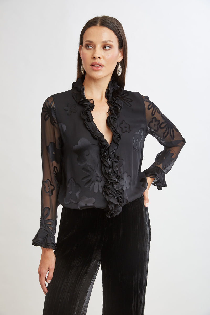 Floral Satin Burnout Blouson Shirt