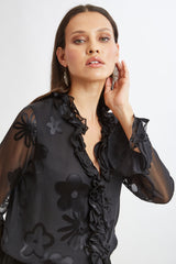 Floral Satin Burnout Blouson Shirt