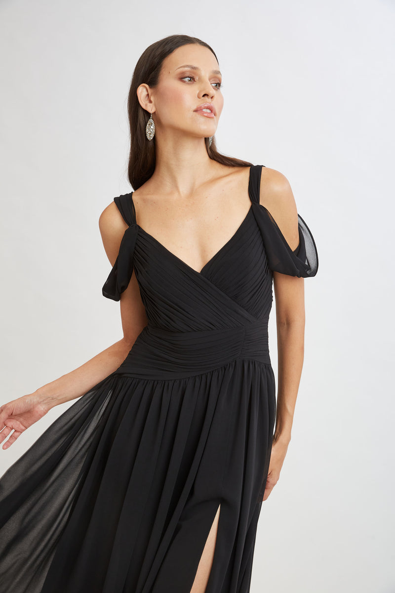 Georgette Cold Shoulder Gown