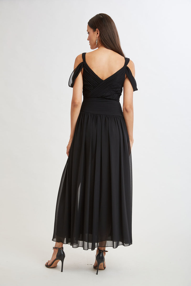 Georgette Cold Shoulder Gown