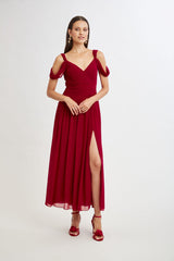 Georgette Cold Shoulder Gown