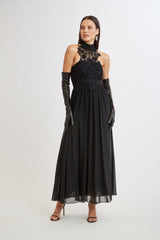 Lace Applique Chiffon Halter Gown