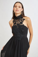 Lace Applique Chiffon Halter Gown