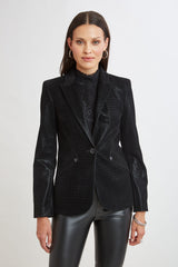 Croco Embossed Vegan Leather Panel Blazer