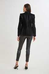 Croco Embossed Vegan Leather Panel Blazer