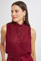 Lace Insert Crinkle Silk Chiffon Shirt