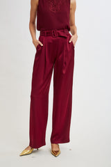 Belted Satin Pleated Pant