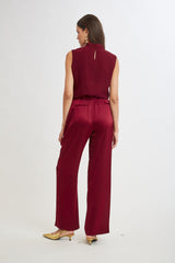 Belted Satin Pleated Pant