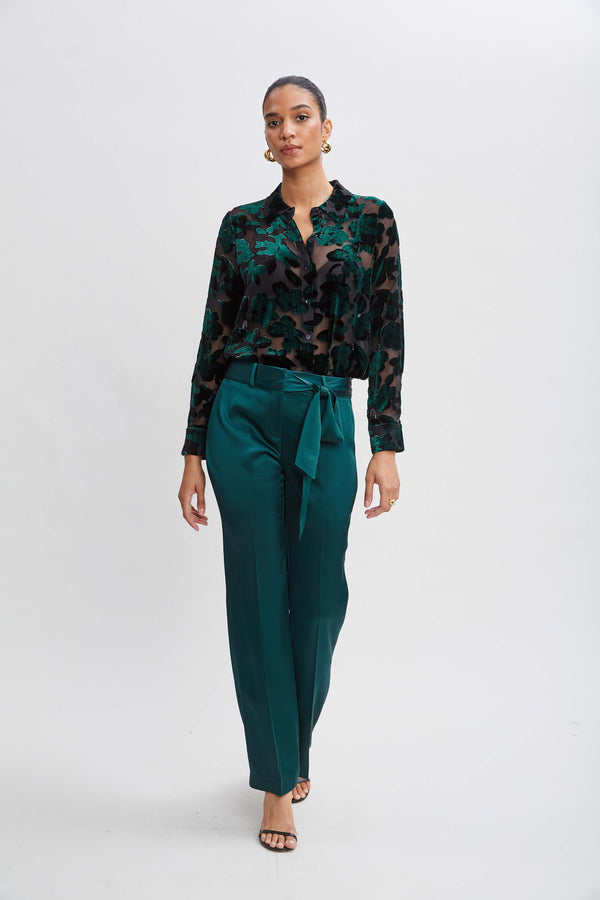 Satin Fit & Flare Sash Pant