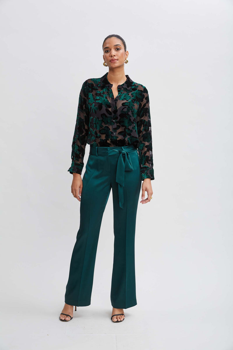 Satin Fit & Flare Sash Pant