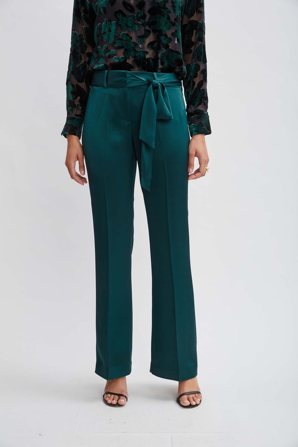 Satin Fit & Flare Sash Pant