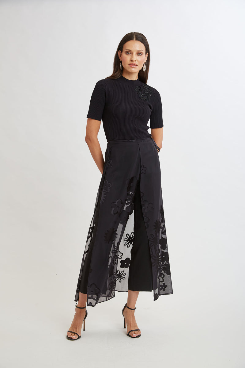 Floral Satin Burnout Overlay Pant