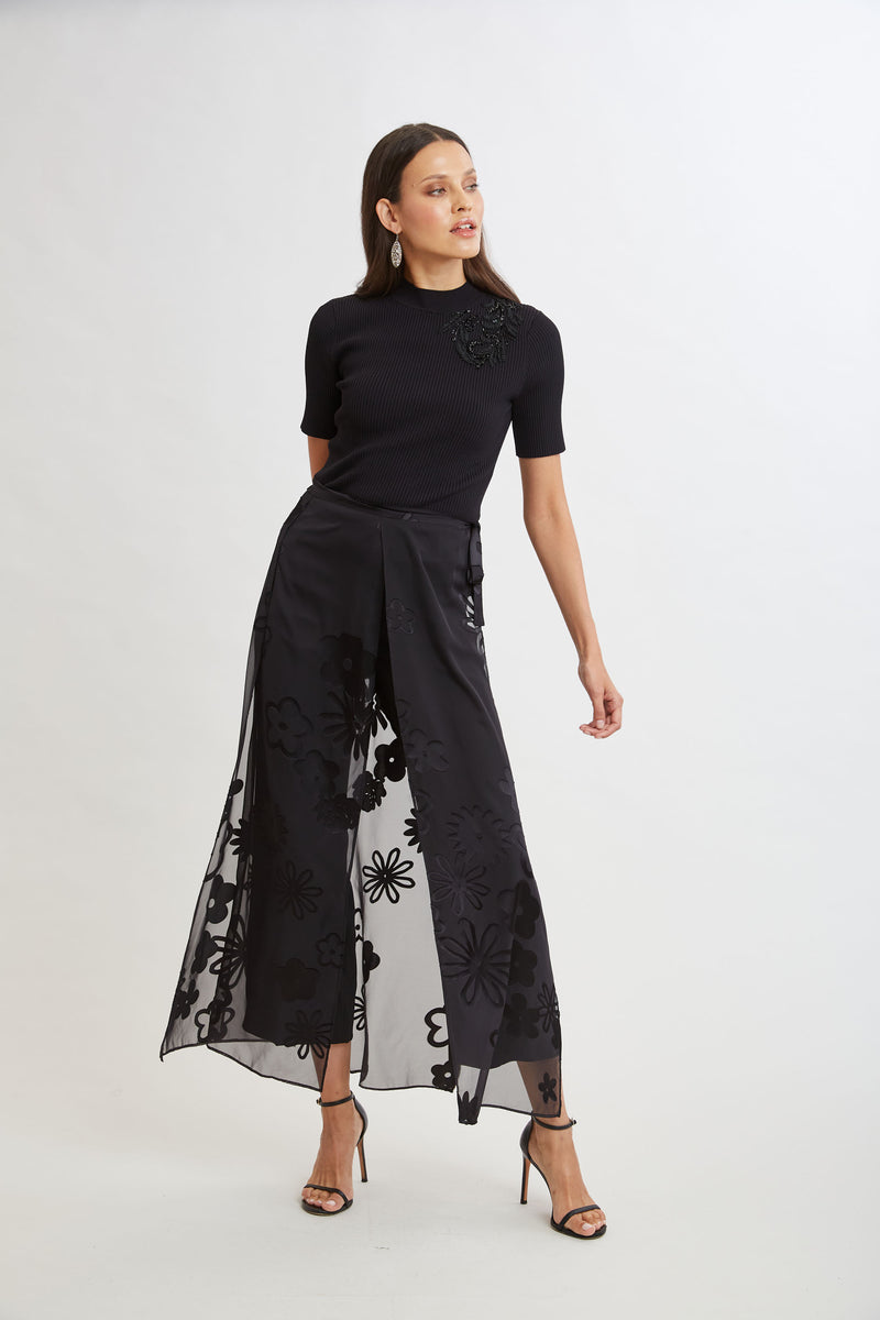 Floral Satin Burnout Overlay Pant