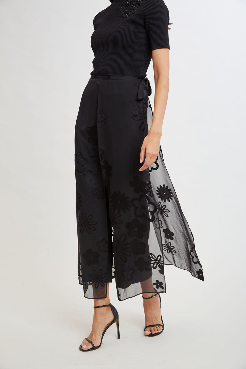 Floral Satin Burnout Overlay Pant